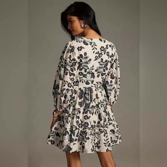 Farm Rio X Anthropologie Printed Wrap Long Sleeve Mini Dress Size Medium NWT - Picture 4 of 10